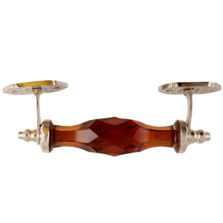 Amber Cut Glass Silver Big Dresser Handle